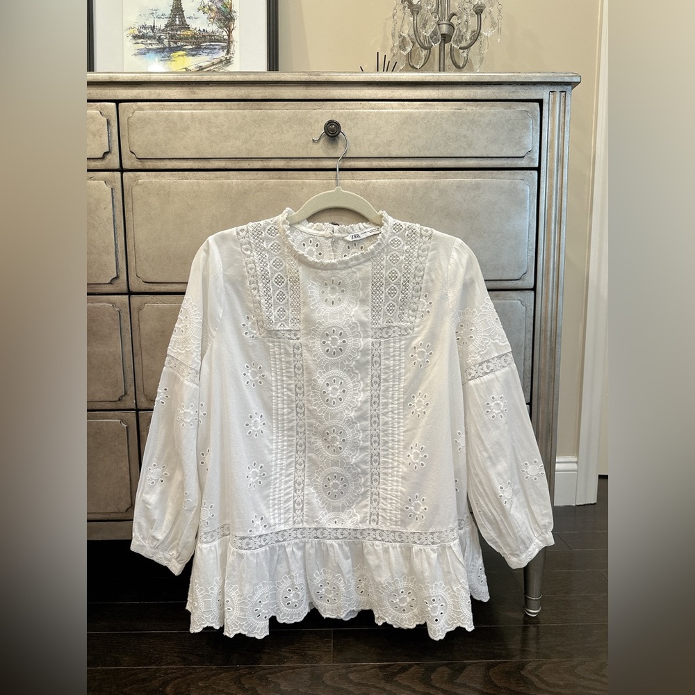 Zara openwork embroidered top